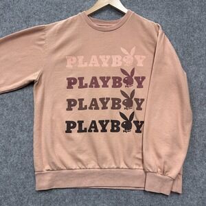 Playboy Sweatshirt Mens XL Peach Crewneck Bunny Logo Graphic Pullover
